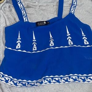 Blue and White Patterned Women's Tank Top